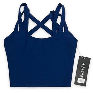 Wolven Threads Double Cross Top Indigo Blue XS Yoga Crop Tank Bralette Brami NEW